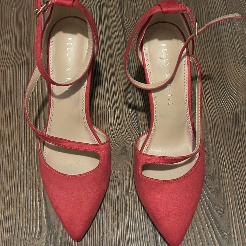 Kelly + Katie size 7 hot pink, suede heels with ankle straps